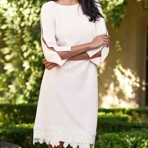 Ming Wang Floral Lace Hem Pink Knit Sheath Dress
